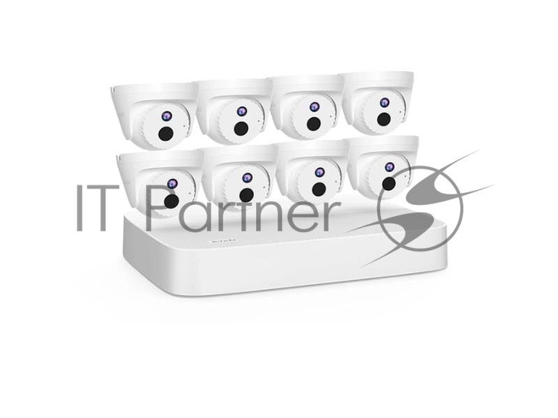 Комплект видеонаблюдения Tenda K8P-4CR с PoE на 8 каналов: видеорегистратор и 8 камер ракушек PoE HD