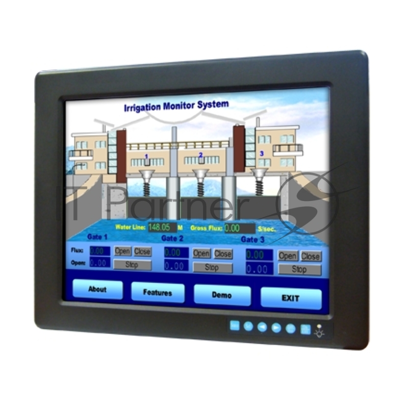 Промышленный монитор с сенсорным экраном FPM-3121G-R3BE 12.1 TFT LCD LED (интерфейс RS-232), 1024x768, яркость 450 нит, VGA, DVI-D, питание 24В DC клеммная колодка и 12В DC Jack