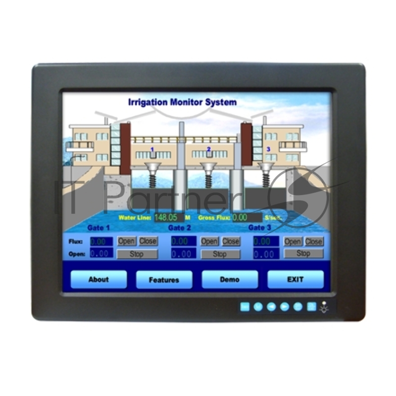 Промышленный монитор с сенсорным экраном FPM-3121G-R3BE 12.1 TFT LCD LED (интерфейс RS-232), 1024x768, яркость 450 нит, VGA, DVI-D, питание 24В DC клеммная колодка и 12В DC Jack