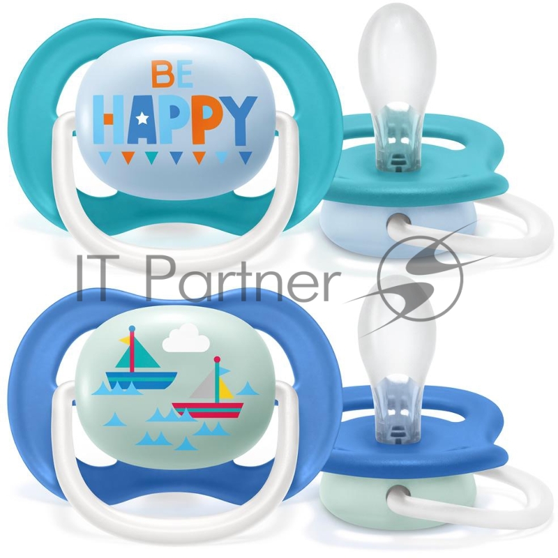 Пустышка ultra air Lime, Be happy/Кораблик, 6-18 мес, 2 шт, для мальчиков