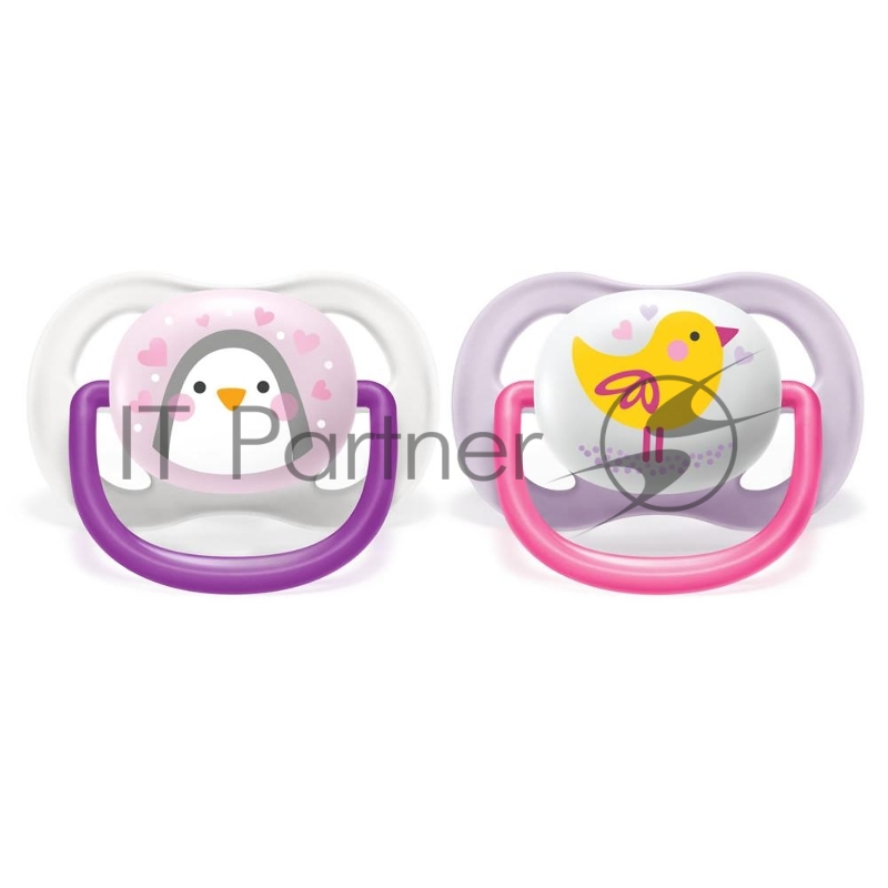 Пустышка ultra air Lime, Пингвин/Птичка, 0-6 мес, 2 шт, для девочек