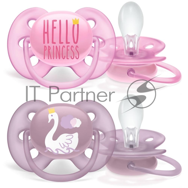 Пустышка ultra soft, Hello Princess/Лебедь, 6-18 мес., 2 шт, для девочек