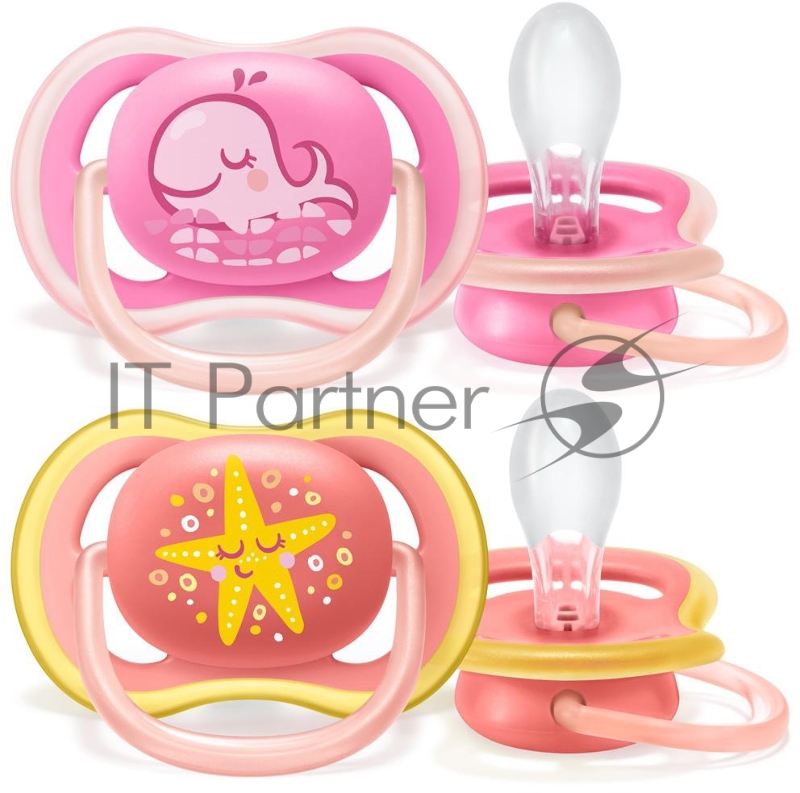 Пустышка utra air, Кит/Звезда, 6-18 мес, 2 шт, для девочек