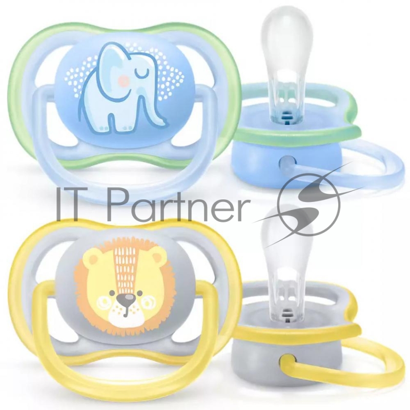 Пустышка utra air, Слон/Лев, 0-6 мес, 2 шт, для мальчиков