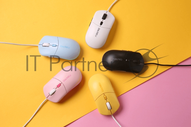 Мышь проводная Dareu LM121 Blue (голубой), DPI 800/1600/2400/6400, подсветка RGB, размер 116x35x60мм, 1,8м