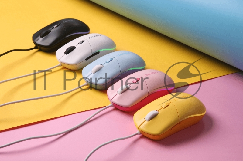 Мышь проводная Dareu LM121 Yellow (желтый), DPI 800/1600/2400/6400, подсветка RGB, размер 116x35x60мм, 1,8м
