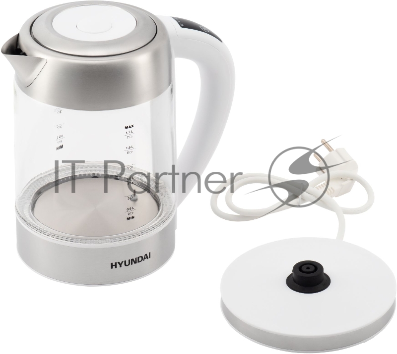 Чайник электрический Hyundai HYK-S5807 1.7л. 2200Вт белый/серебристый (корпус: стекло)