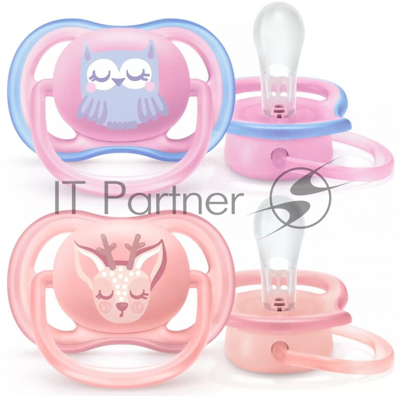 Пустышка utra air, Сова/Олень, 0-6 мес, 2 шт, для девочек