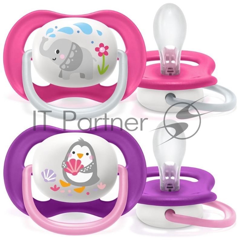 Соска-пустышка Philips Avent SCF080/08 Слон/Пингвин, 6-18 мес, 2 шт, для девочек
