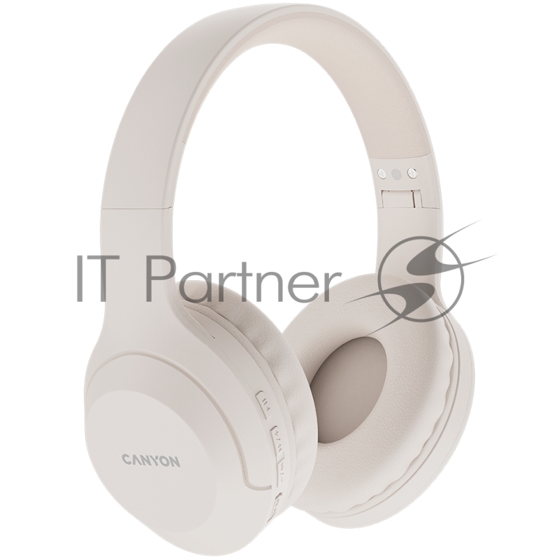 Гарнитура CANYON BTHS-3, Bluetooth headset,with microphone, BT V5.1 JL6956, battery 300mAh, Type-C charging plug, PU material, size:168*190*78mm, charging cable 30cm and audio cable 100cm, Beige