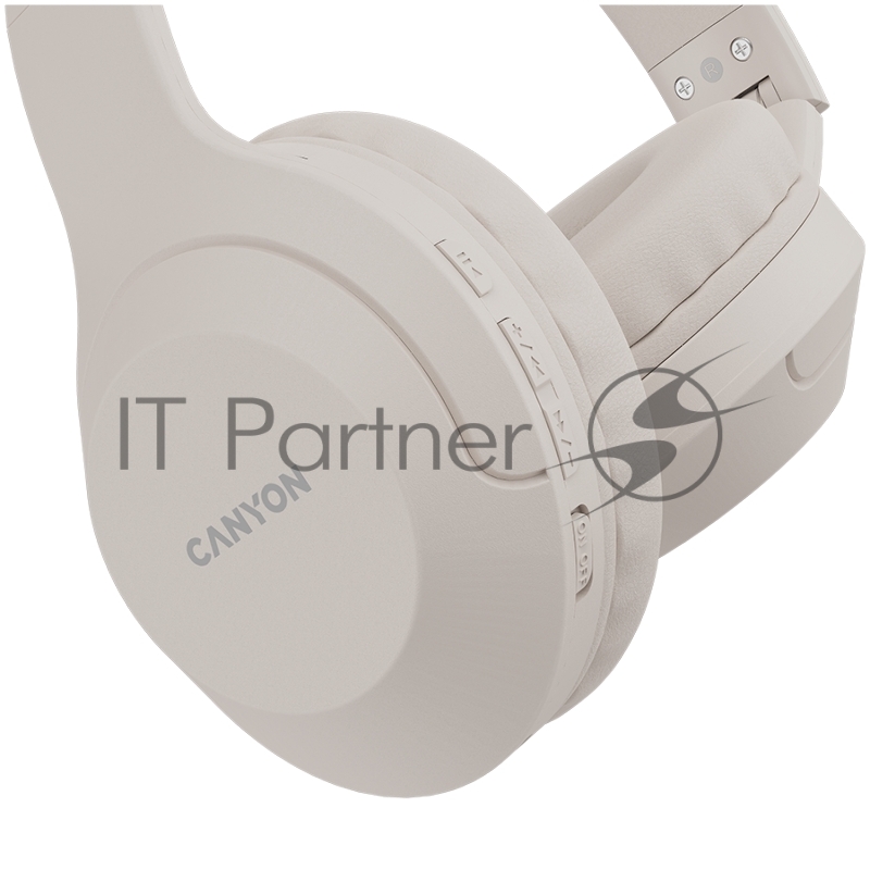 Гарнитура CANYON BTHS-3, Bluetooth headset,with microphone, BT V5.1 JL6956, battery 300mAh, Type-C charging plug, PU material, size:168*190*78mm, charging cable 30cm and audio cable 100cm, Beige