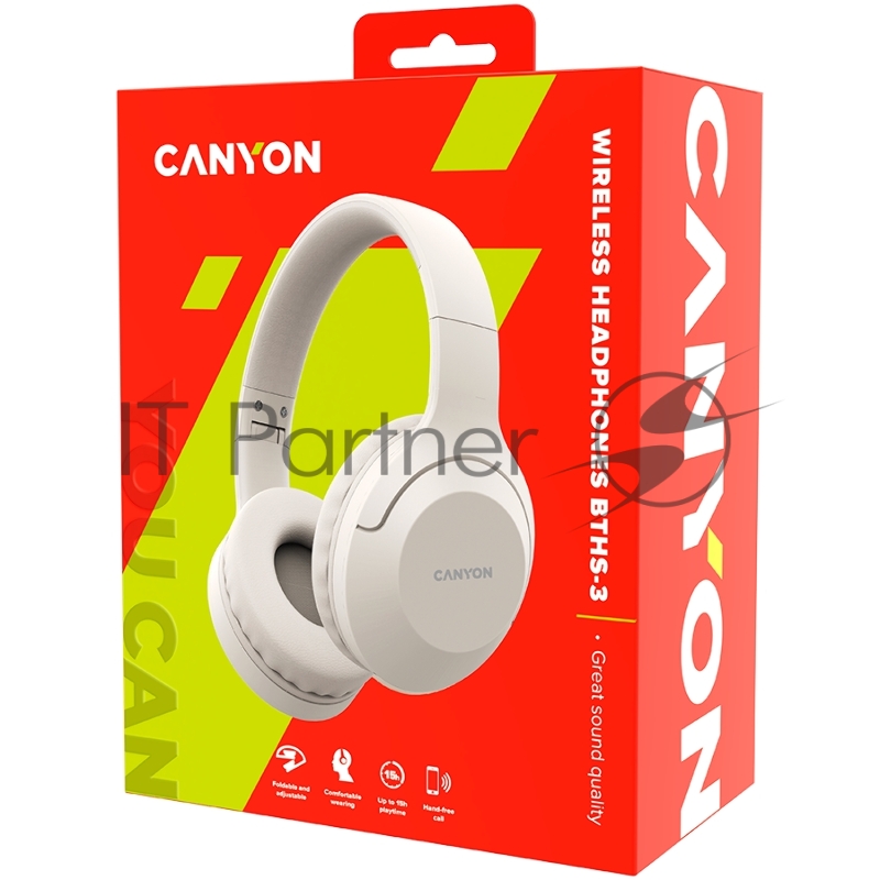 Гарнитура CANYON BTHS-3, Bluetooth headset,with microphone, BT V5.1 JL6956, battery 300mAh, Type-C charging plug, PU material, size:168*190*78mm, charging cable 30cm and audio cable 100cm, Beige
