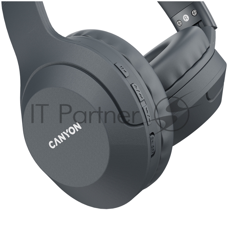 Гарнитура CANYON BTHS-3, Canyon Bluetooth headset,with microphone, BT V5.1 JL6956, battery 300mAh, Type-C charging plug, PU material, size:168*190*78mm, charging cable 30cm and audio cable 100cm, Dark grey