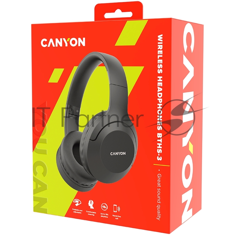 Гарнитура CANYON BTHS-3, Canyon Bluetooth headset,with microphone, BT V5.1 JL6956, battery 300mAh, Type-C charging plug, PU material, size:168*190*78mm, charging cable 30cm and audio cable 100cm, Dark grey