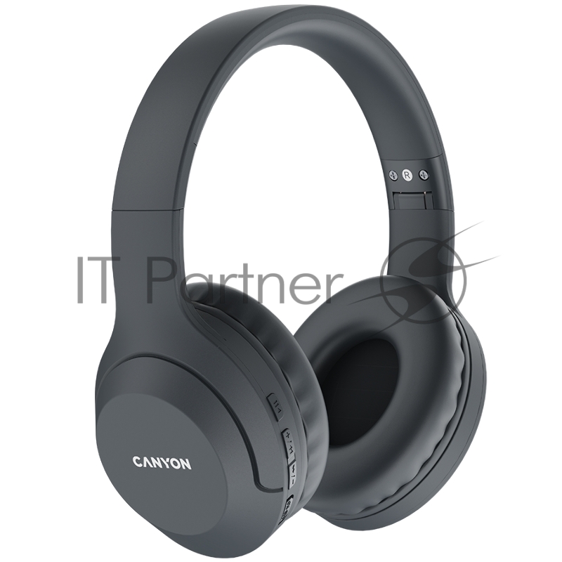 Гарнитура CANYON BTHS-3, Canyon Bluetooth headset,with microphone, BT V5.1 JL6956, battery 300mAh, Type-C charging plug, PU material, size:168*190*78mm, charging cable 30cm and audio cable 100cm, Dark grey
