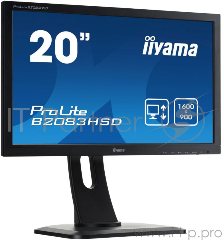Монитор Iiyama 19.5 B2083HSD-B1 черный TN+film LED 5ms 16:9 DVI M/M матовая HAS Pivot 1000:1 250cd