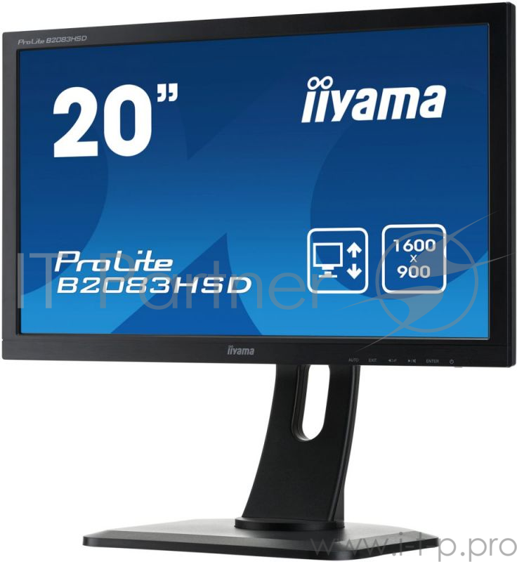 Монитор Iiyama 19.5 B2083HSD-B1 черный TN+film LED 5ms 16:9 DVI M/M матовая HAS Pivot 1000:1 250cd