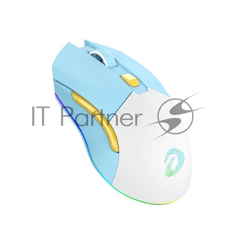 Мышь игровая беспроводная Dareu EM901X Blue-White (голубой-белый), DPI 400/800/1600/3200/6400/12000, подключение: проводное+2.4GHz, подсветка RGB, с зарядной станцией, встроенный аккумулятор 930mAh, размер 124x67x39мм