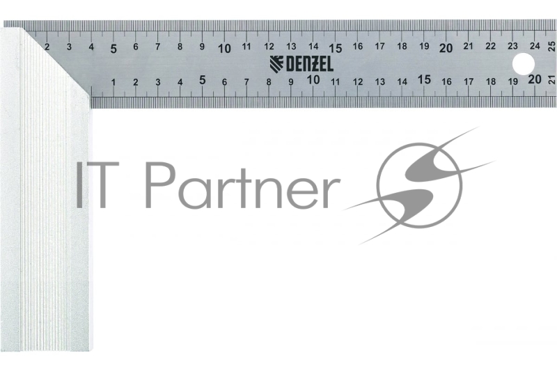 Угольник стальной, нержавеющая сталь, градуировка, алюминиевое основание, 250 мм// Denzel