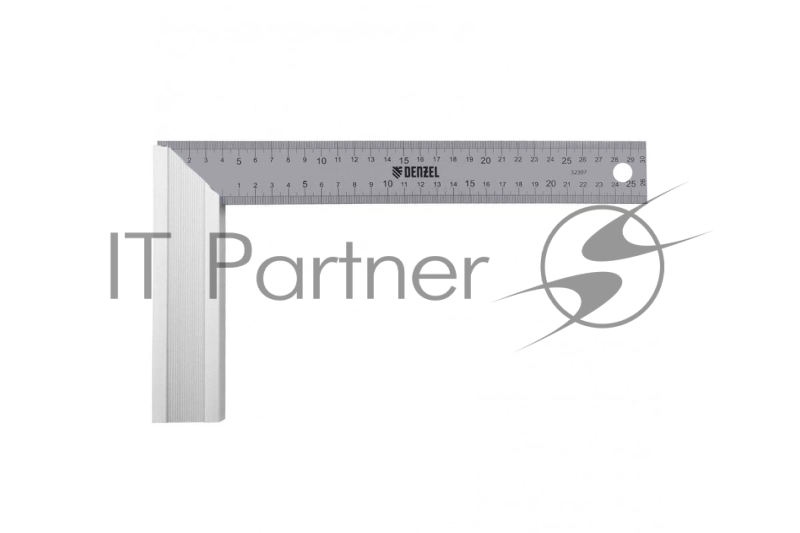 Угольник стальной, нержавеющая сталь, градуировка, алюминиевое основание, 300 мм// Denzel