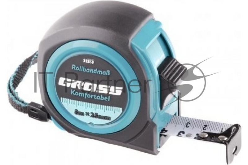 Рулетка Komfortabel, 8 м х 25 мм, обрезиненный корпус// Gross
