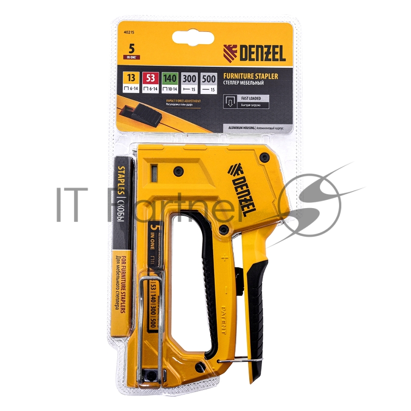 Степлер мебельный, тип 53 и 13, 6-14мм, тип 140, 10-14мм, тип 300, 15мм, тип 500, 15мм// Denzel