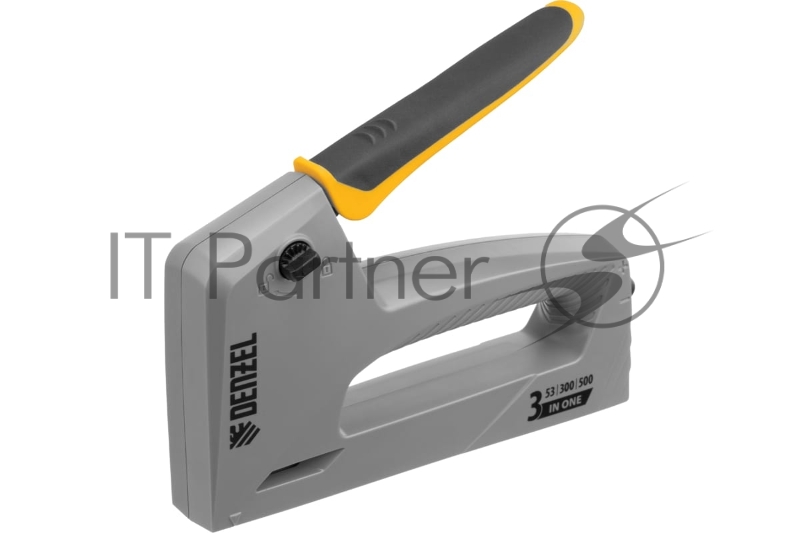 Степлер мебельный, пластиковый корпус, тип 53, 6-14 мм, тип 300, 15 мм, тип 500, 15 мм// Denzel