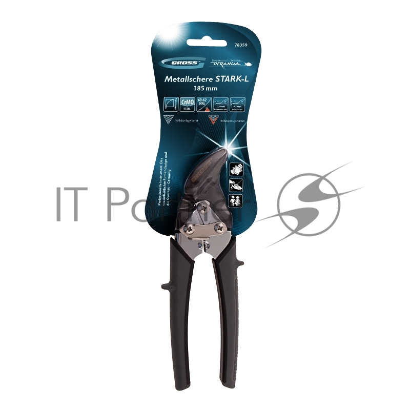 Ножницы по металлуPIRANHA,185мм,прямой и левый рез,сталь-СrM,двухкомпонентные рукоятки// Gross