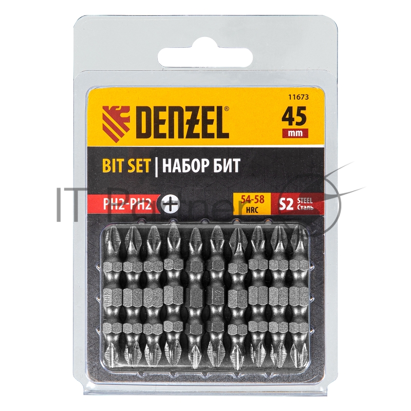 Набор бит двухстор., PH2-PH2х45 мм, сталь S2, 10шт.// Denzel