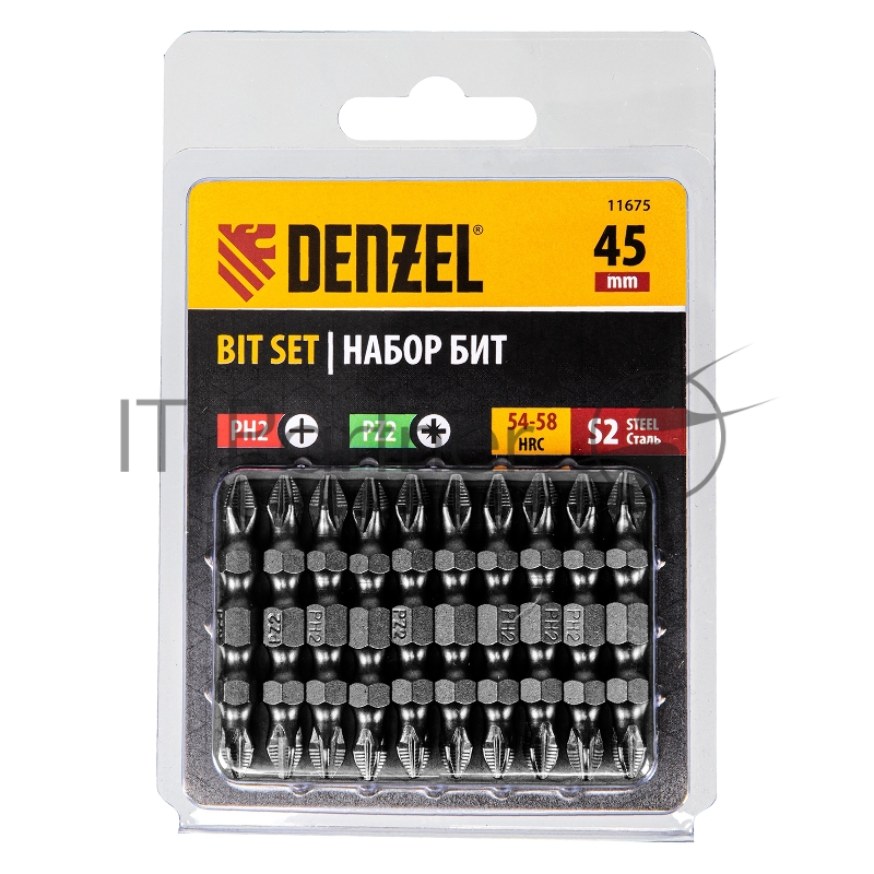 Набор бит двухстор., PH2-PZ2х45 мм, сталь S2, 10шт.// Denzel