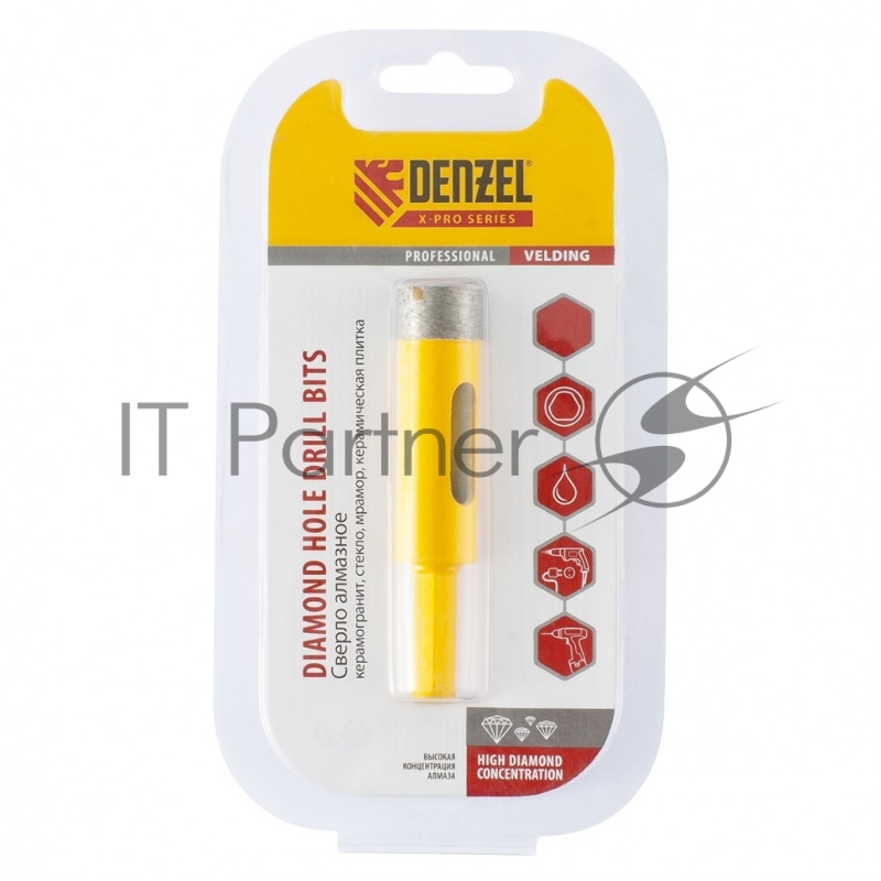 Сверло алмазное по керамограниту, 18 мм, мокрое резание, 6-гранный хвостовик// Denzel