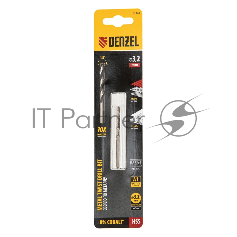 Сверло по металлу, 3,2 мм, HSS Co-8% // Denzel