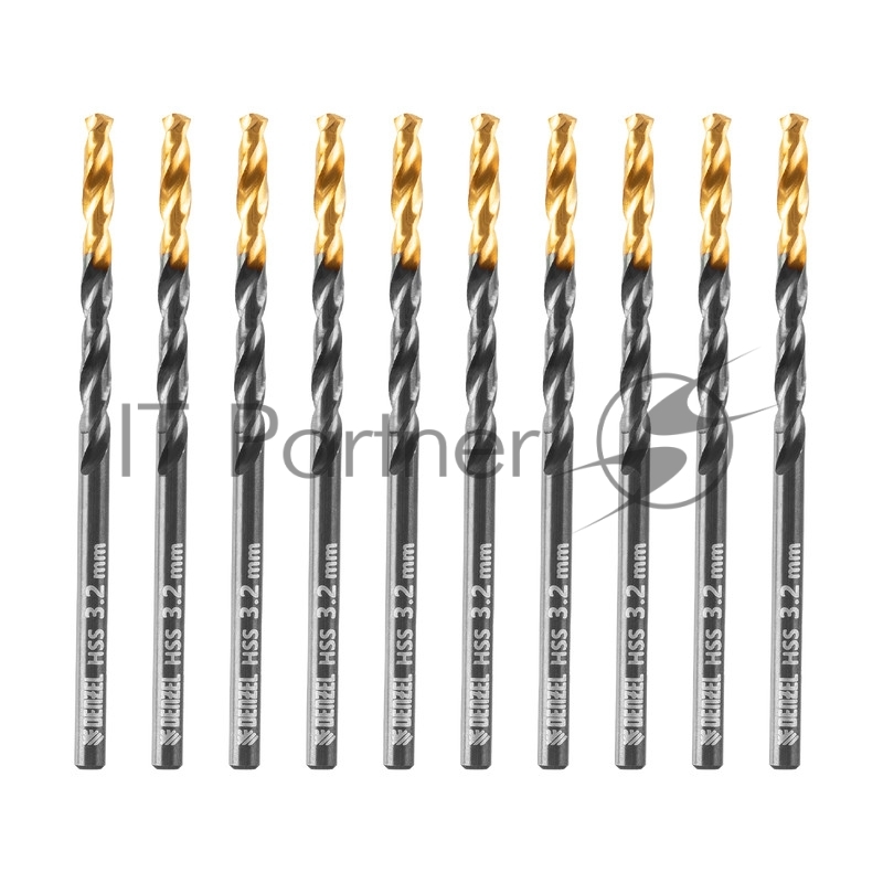 Сверло по металлу, 3,2 мм, HSS-Tin, Golden Tip, 10 шт.// Denzel