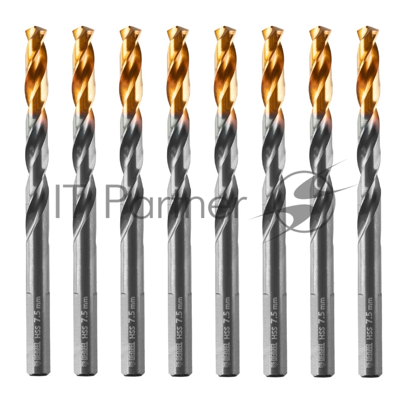 Сверло по металлу, 7,5 мм, HSS-Tin, Golden Tip, 8 шт.// Denzel
