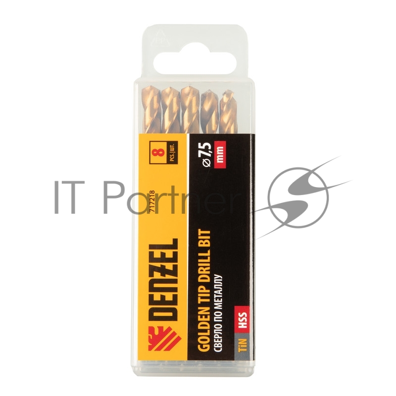 Сверло по металлу, 7,5 мм, HSS-Tin, Golden Tip, 8 шт.// Denzel