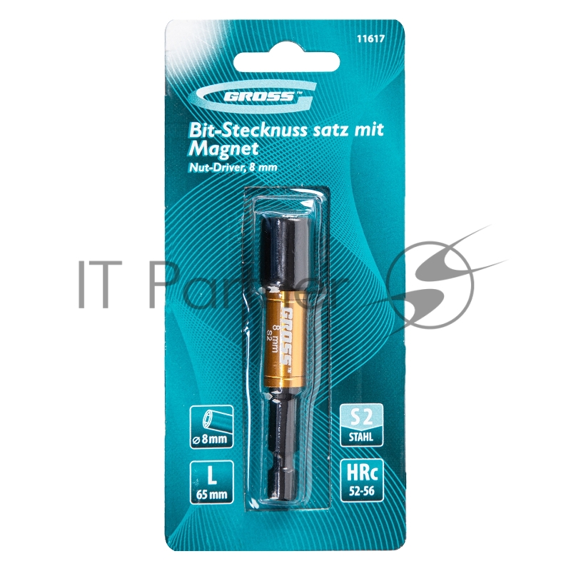 Бита с торцевой головкой, магнит, Nut-Driver, 8 мм, S2// Gross