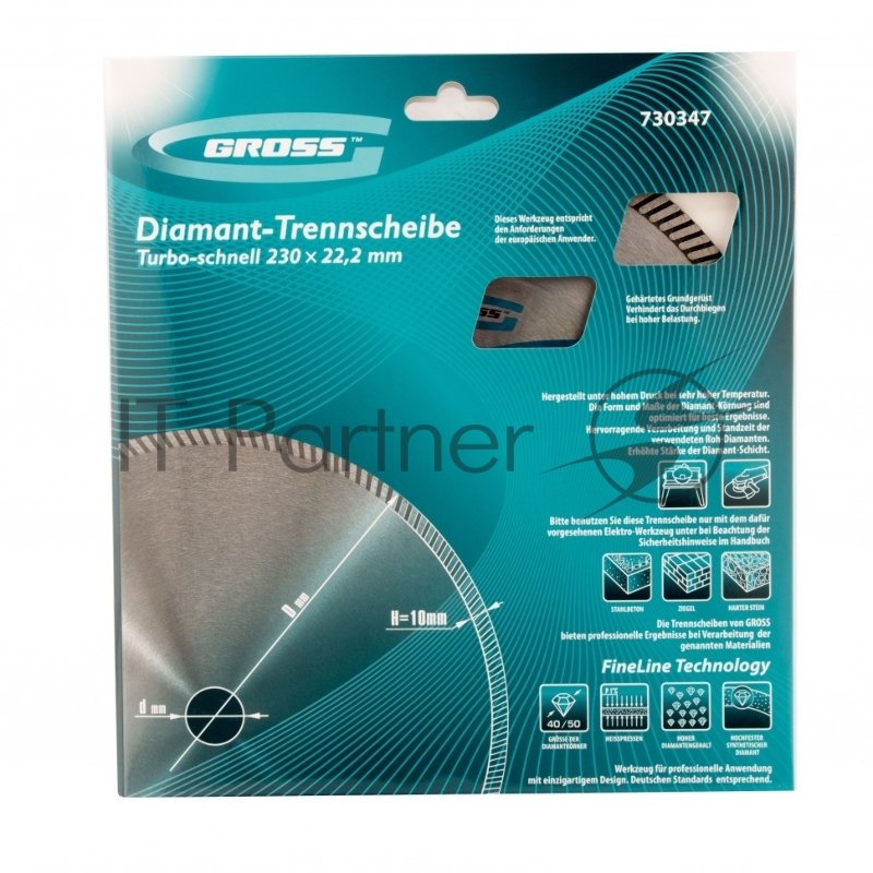 Диск алмазный ф230х22,2мм, турбо, сухое резание// Gross