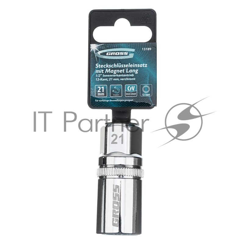 Головка торцевая свечная, магнитная,12-гранная, 21 мм, под квадрат 1/2// Gross