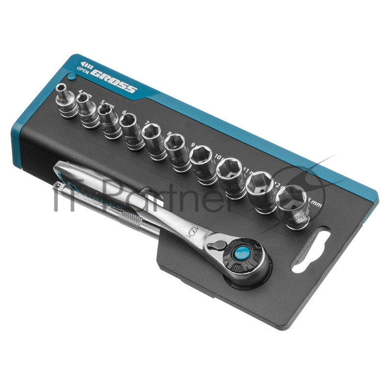 Набор торцевых головок, трещотка 120 зубьев, 12 предметов, 1/4, CrV// Gross