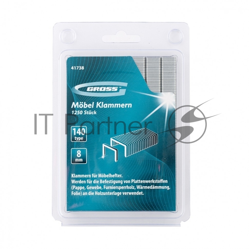 Скобы, 8 мм, для мебельного степлера, усиленные, тип 140, 1250 шт.// Gross