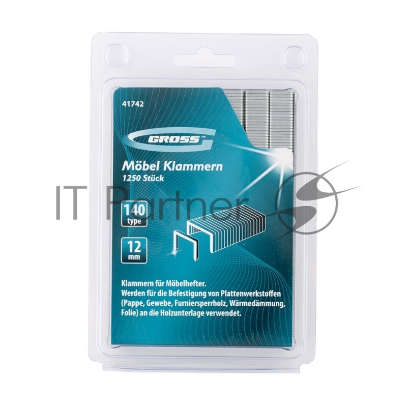 Скобы, 12 мм, для мебельного степлера, усиленные, тип 140, 1250 шт.// Gross