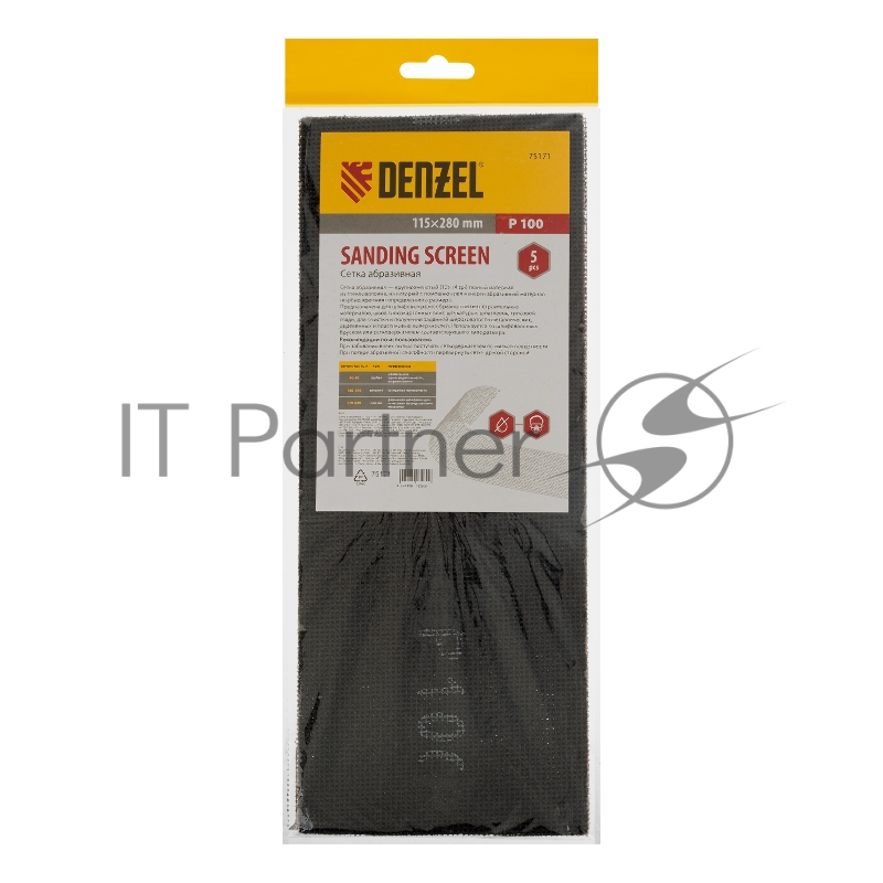 Сетка абразивная, P 100, 115 х 280 мм, 5 шт.// Denzel