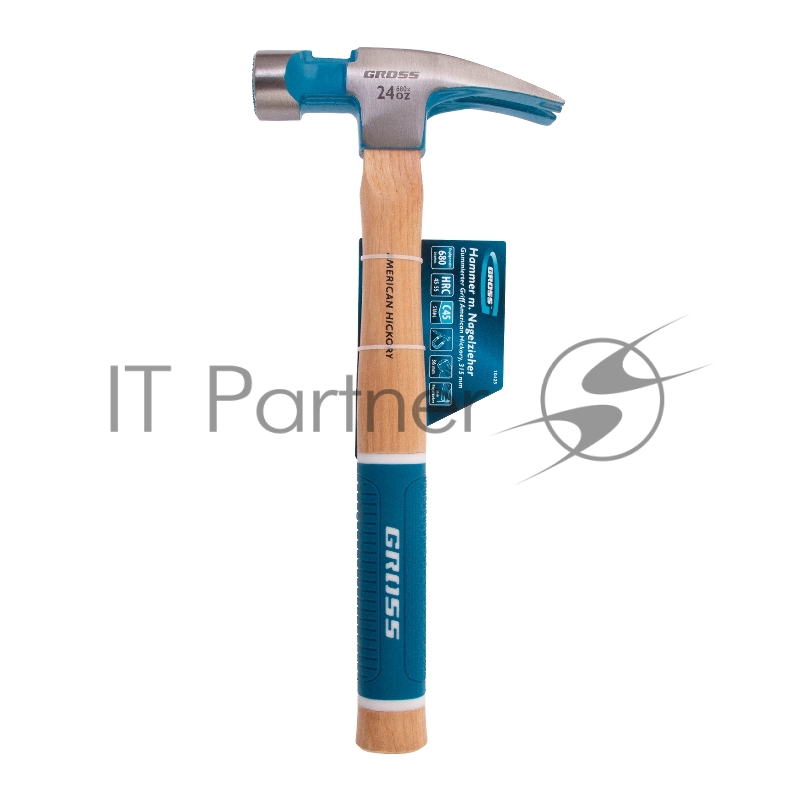 Молоток-гвоздодер, 680 г, угол 75, магнит, обрезиненная рукоятка AMERICAN HICKORY // GROSS