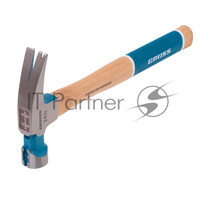 Молоток-гвоздодер, 680 г, угол 75, магнит, обрезиненная рукоятка AMERICAN HICKORY // GROSS