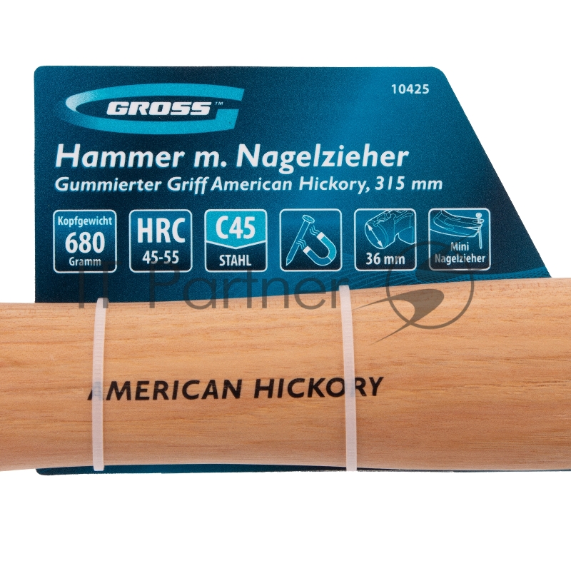 Молоток-гвоздодер, 680 г, угол 75, магнит, обрезиненная рукоятка AMERICAN HICKORY // GROSS