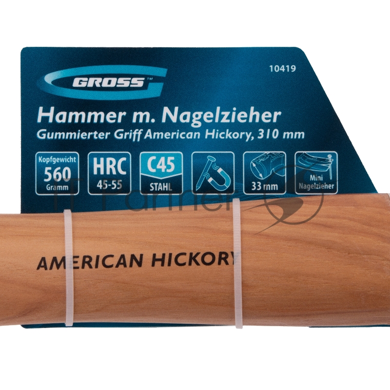 Молоток-гвоздодер,560 г, угол 75, магнит, обрезиненная рукоятка AMERICAN HICKORY // GROSS