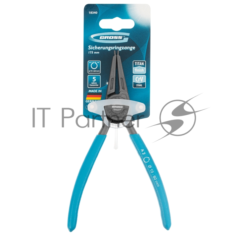 Съемник, 175 мм, для внешних стопорных колец (19-60 мм), прямые губки (разжим)// Gross