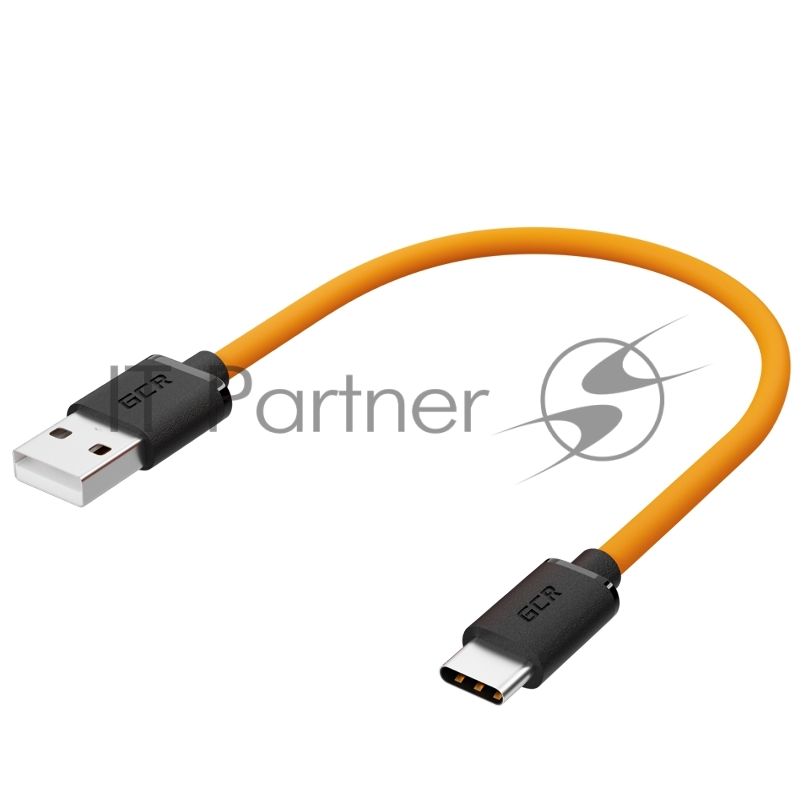 Кабель GCR QC 0.5m, TypeC, быстрая зарядка, оранжевый TPE, черные коннекторы, 28/22 AWG
