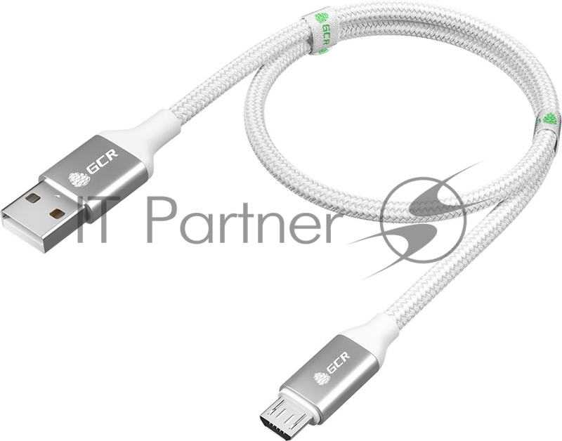 QC Кабель 1.0m MicroUSB, быстрая зарядка, белый нейлон, AL корпус серебро, белый ПВХ, 28/24 AWG, GCR-52468