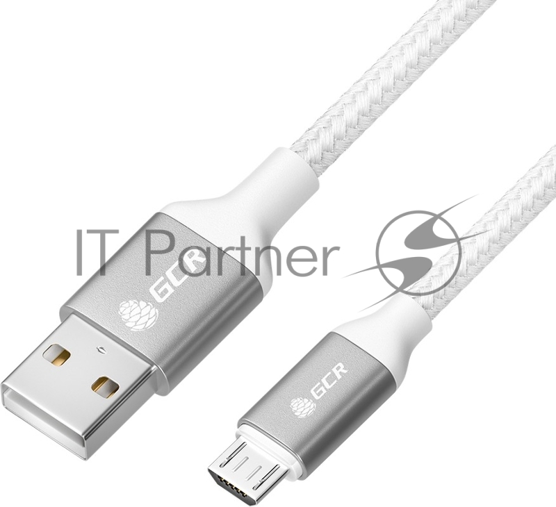 QC Кабель 1.0m MicroUSB, быстрая зарядка, белый нейлон, AL корпус серебро, белый ПВХ, 28/24 AWG, GCR-52468
